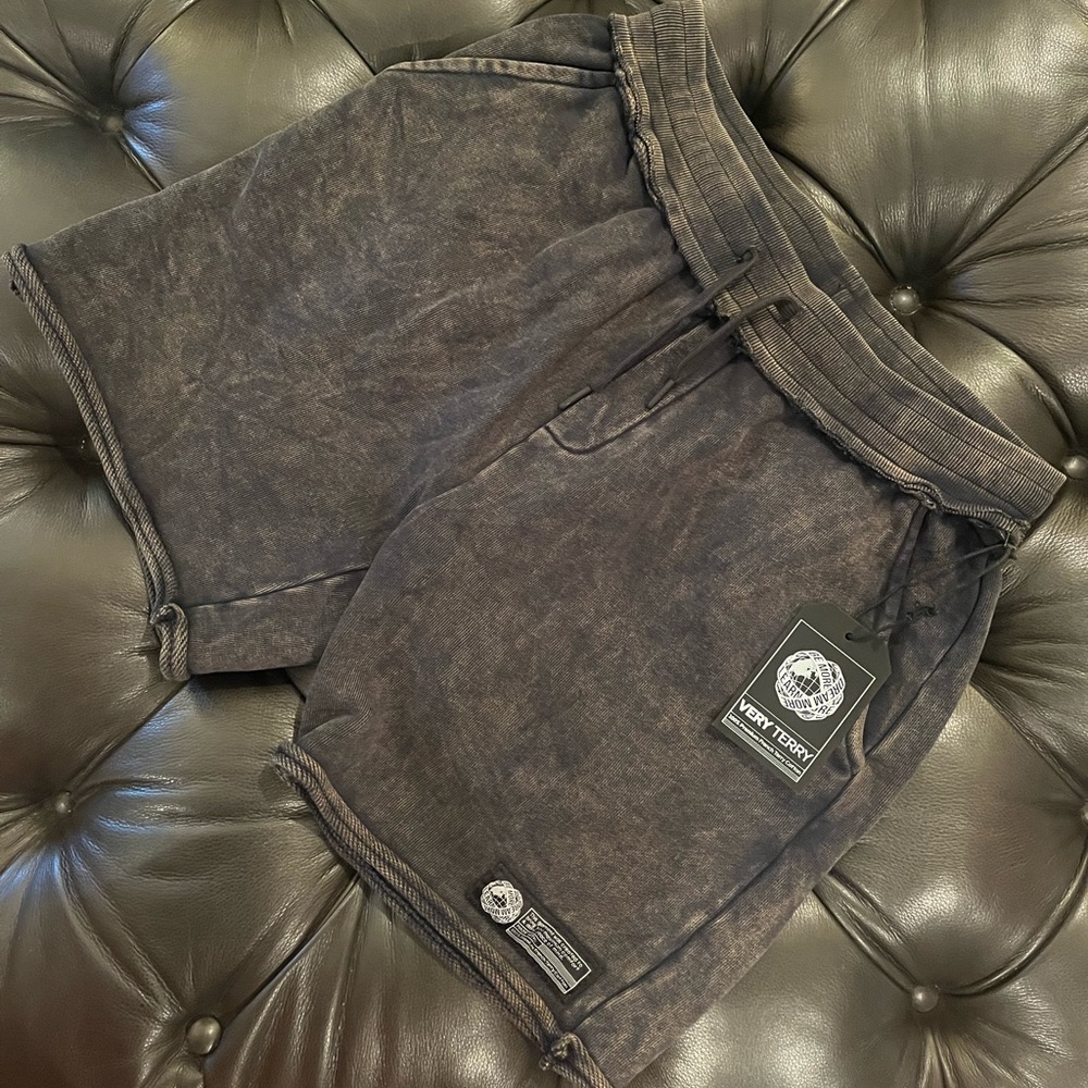 Large Alphalete very terry shorts black acid wash